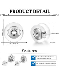 Respaldo de Aretes Hipoalergénico Moconar 12 Pcs Silicona 2
