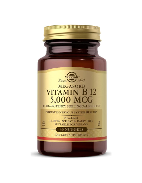 Vitamina B12 5000 mcg Solgar Megasorb - 30 Nuggets Veganos