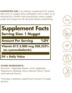 Vitamina B12 5000 mcg Solgar Megasorb - 30 Nuggets Veganos 2