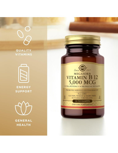 Vitamina B12 5000 mcg Solgar Megasorb - 30 Nuggets Veganos