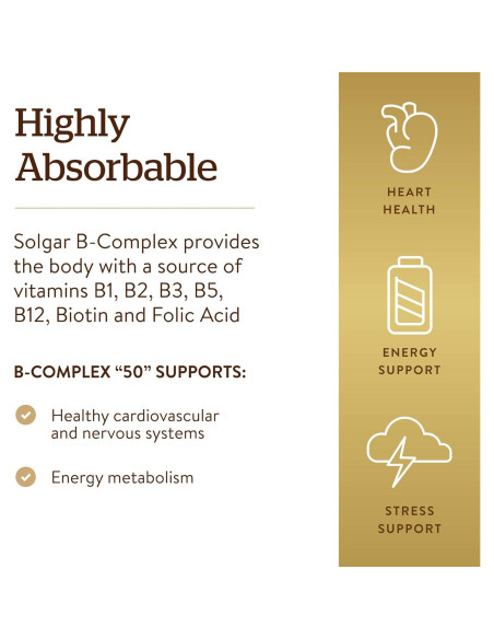 Solgar B-Complejo 50, 250 Cápsulas Vegetales - Energía y Salud