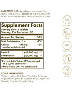 Factores Lipotrópicos Solgar - 100 Tabletas Veganas Sin OGM 2