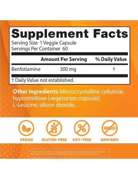 Benfotiamina Doctor's Best 300 mg 60 Cápsulas Veganas Benfotiamina Doctor's Best 300 mg 60 Cápsulas Veganas