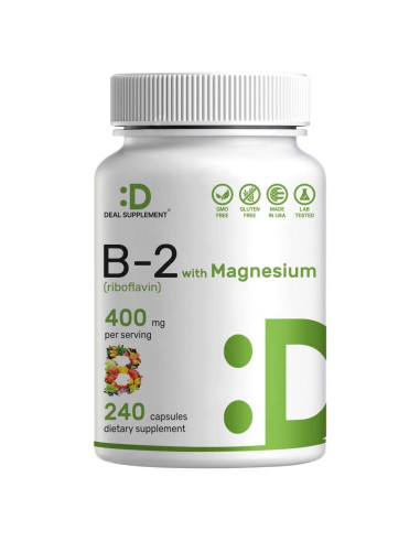 Suplemento Deal Vitamina B2 400mg + Glicinato de Magnesio 400mg - 240 Cápsulas