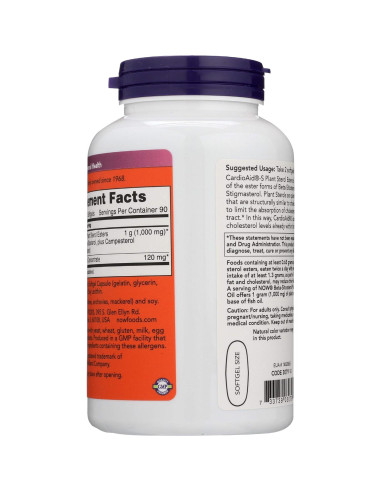 NOW FOODS Beta-Sitosterol 1000mg con Aceite de Pescado 180 Cápsulas