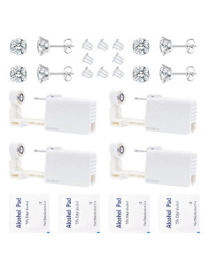 Kit de Perforación de Orejas KUNWEI con Aretes de 3-5 mm Plata