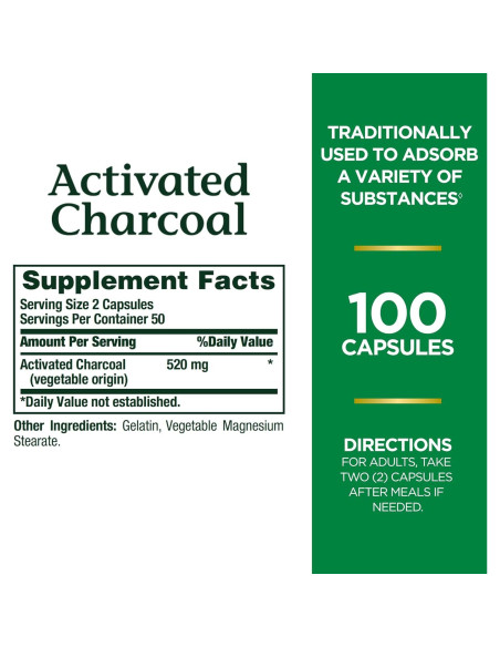 Carbón Activado Nature's Bounty 260 mg 100 Cápsulas Suplemento