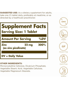 Suplemento de Zinc Picolinate Solgar 22 mg - 300 Tabletas 2