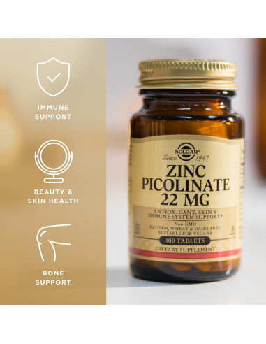Suplemento de Zinc Picolinate Solgar 22 mg - 300 Tabletas