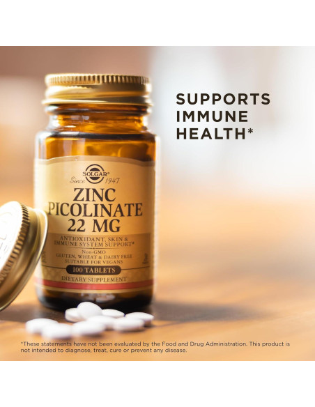 Suplemento de Zinc Picolinate Solgar 22 mg - 300 Tabletas