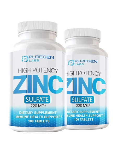 Tabletas de Sulfato de Zinc Puregen Labs 220 mg - 100 unidades