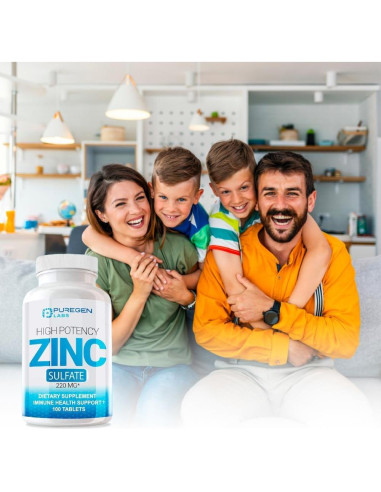 Tabletas de Sulfato de Zinc Puregen Labs 220 mg - 100 unidades