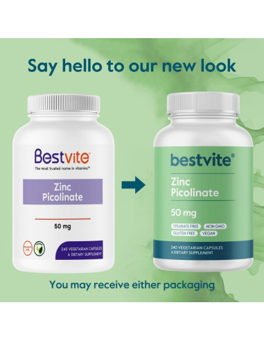 Suplemento de Zinc Picolinate 50mg Bestvite 240 Cápsulas Veganas