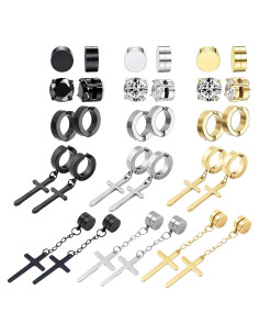 Pendientes Magnéticos Unisex NEWITIN - 15 Pares Acero Inoxidable