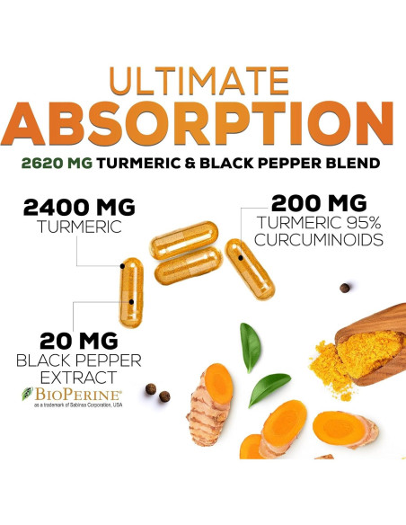 Suplemento de Cúrcuma Curcumina 2600mg con BioPerine 240 Cápsulas Suplemento de Cúrcuma Curcumina 2600mg con BioPerine 240 Cápsulas