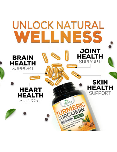 Suplemento de Cúrcuma Curcumina 2600mg con BioPerine 240 Cápsulas