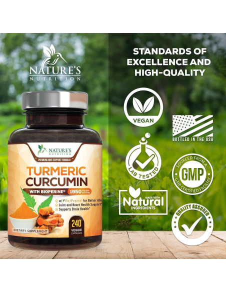 Suplemento de Cúrcuma Curcumina 1950mg - 240 Cápsulas Veganas