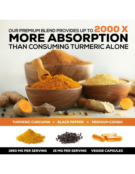Suplemento de Cúrcuma Curcumina 1950mg - 240 Cápsulas Veganas