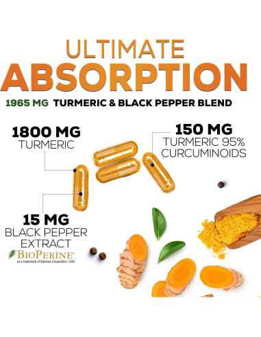 Suplemento de Cúrcuma Curcumina 1950mg - 240 Cápsulas Veganas