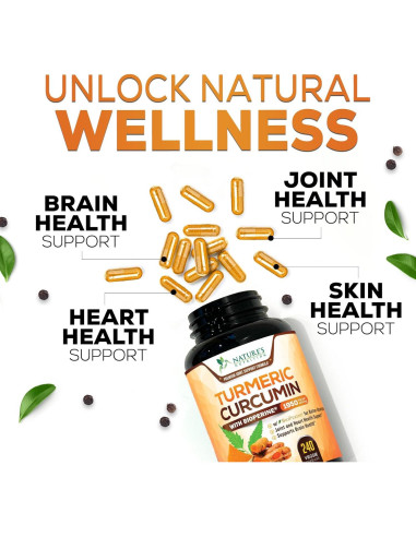 Suplemento de Cúrcuma Curcumina 1950mg - 240 Cápsulas Veganas