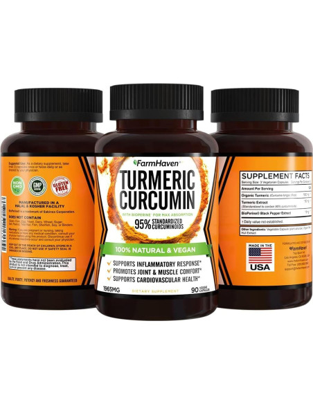 Cápsulas de Cúrcuma Curcumina FarmHaven 1965mg Veganas