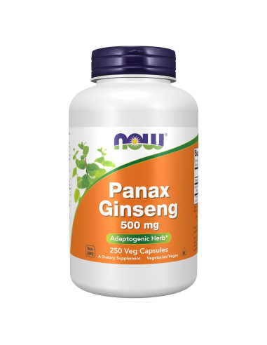 Suplemento de Ginseng Panax NOW Foods 500 mg 250 Cápsulas Veganas
