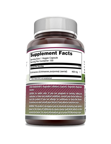 Suplemento de Equinácea Nutrición Asombrosa 400 Mg 120 Cápsulas