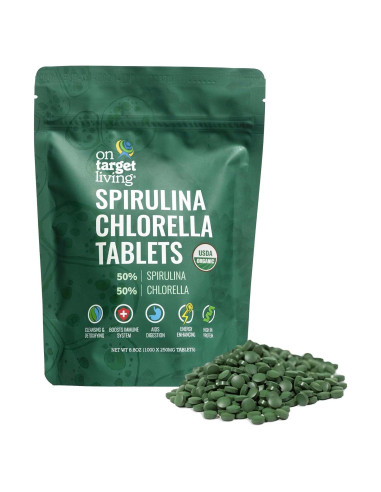 Tabletas de Spirulina y Chlorella Orgánica On Target Living 1000u