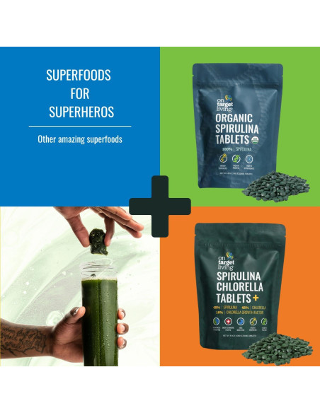 Tabletas de Spirulina y Chlorella Orgánica On Target Living 1000u