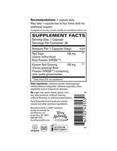 Suplemento Herbal Terry Naturally Red Sage Plus - 30 Cápsulas