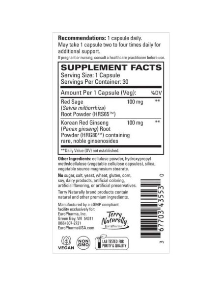 Suplemento Herbal Terry Naturally Red Sage Plus - 30 Cápsulas