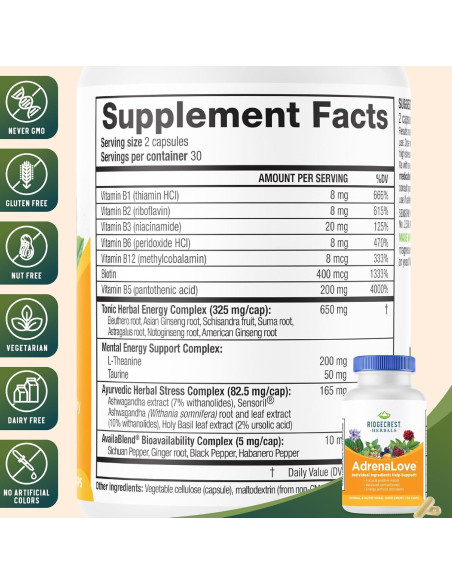 Suplemento AdrenaLove Ridgecrest Herbals 60 Cápsulas Veganas Suplemento AdrenaLove Ridgecrest Herbals 60 Cápsulas Veganas