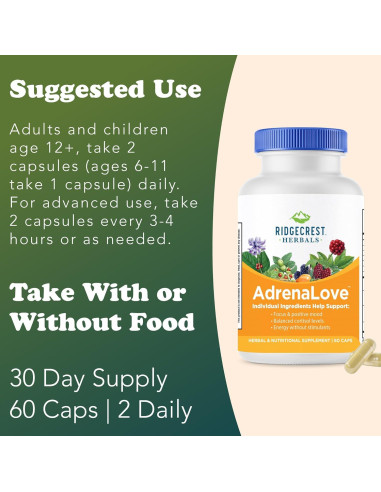 Suplemento AdrenaLove Ridgecrest Herbals 60 Cápsulas Veganas