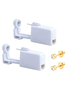 Kit de Perforación de Orejas Desechable XUKEKOY - 2 Pistolas Oro Blanco