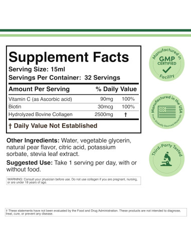 Colágeno Líquido Double Wood 2500mg - 32 Porciones Sabor Pera