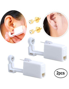 Kit de Perforación de Orejas Desechable XUKEKOY - 2 Pistolas Oro Blanco 2