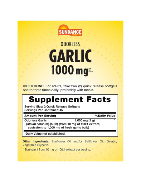 Suplemento Ajo Sin Olor Sundance 1000mg 90 Softgels