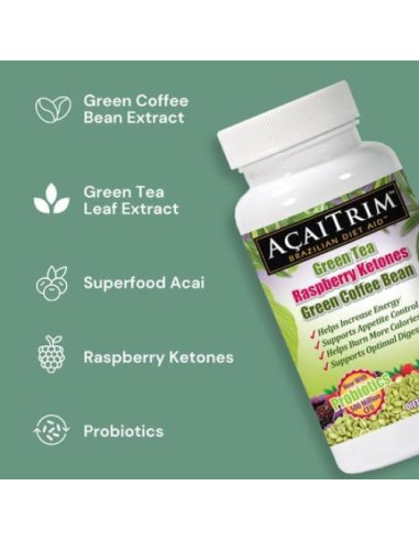 AcaiTrim Suplemento Pérdida de Peso 60 Cápsulas - Té Verde, Café Verde, Acai