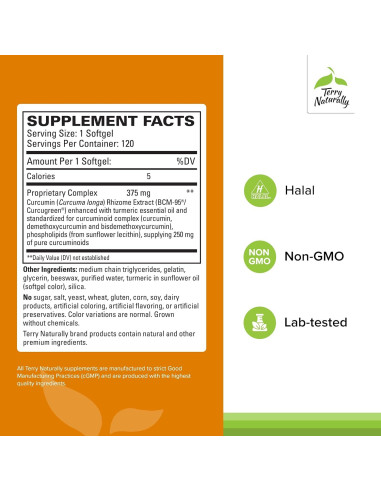 Terry Naturally CuraMed 375mg - Suplemento Antioxidante 120 Gelatinas