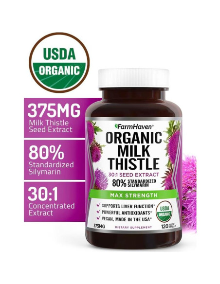 Cápsulas de Cardo Mariano Orgánico FarmHaven 120 Unidades 30X