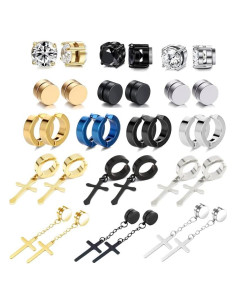 Set de 16 Pendientes Magnéticos JEWPARK Acero Inoxidable 316L