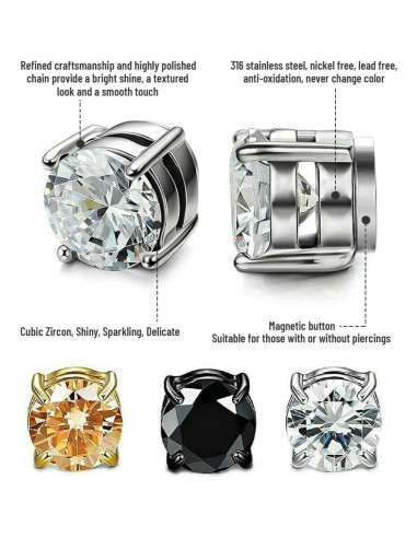 Pendientes Magnéticos para Hombres BEFOSHINN 6-8MM Acero Inoxidable