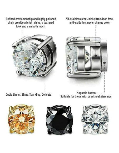 Pendientes Magnéticos para Hombres BEFOSHINN 6-8MM Acero Inoxidable