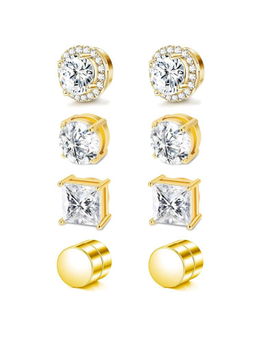 Pendientes Magnéticos Hipoalergénicos SIISPRI Oro 18K CZ 4 Pares
