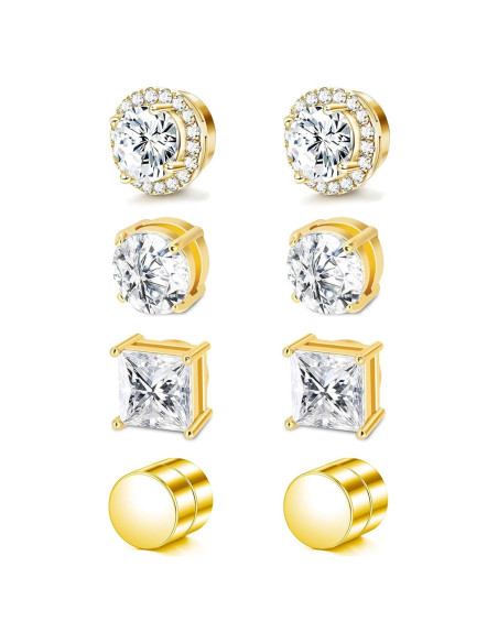 Pendientes Magnéticos Hipoalergénicos SIISPRI Oro 18K CZ 4 Pares