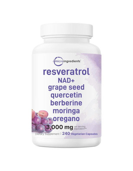 Suplemento de Resveratrol 3000mg Micro Ingredients 240 Cápsulas Veganas
