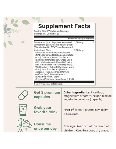 Suplemento de Resveratrol 3000mg Micro Ingredients 240 Cápsulas Veganas