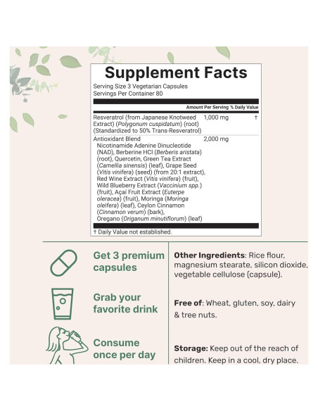 Suplemento de Resveratrol 3000mg Micro Ingredients 240 Cápsulas Veganas