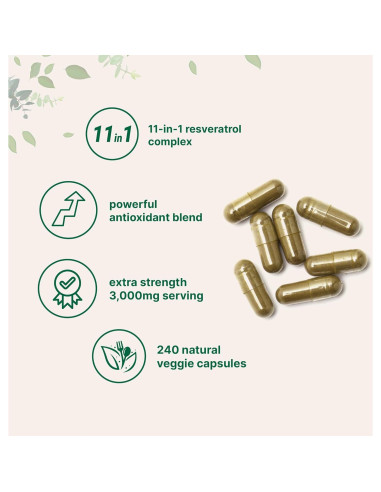 Suplemento de Resveratrol 3000mg Micro Ingredients 240 Cápsulas Veganas