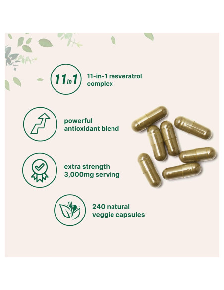 Suplemento de Resveratrol 3000mg Micro Ingredients 240 Cápsulas Veganas